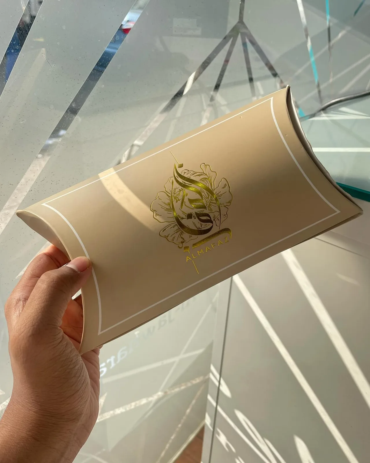 Kraft pillow box with gold foil stamping